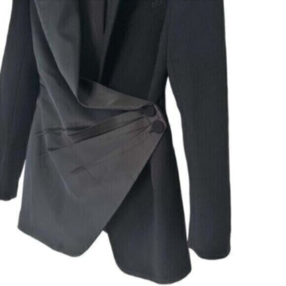 NWOT Nana Jacqueline Elora Blazer Black Gathered Satin Mini Dress Size M - Picture 6 of 13